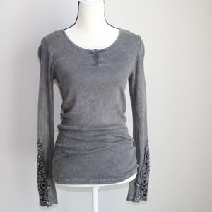 American Age, gray distressed, detail on sleeve, size M